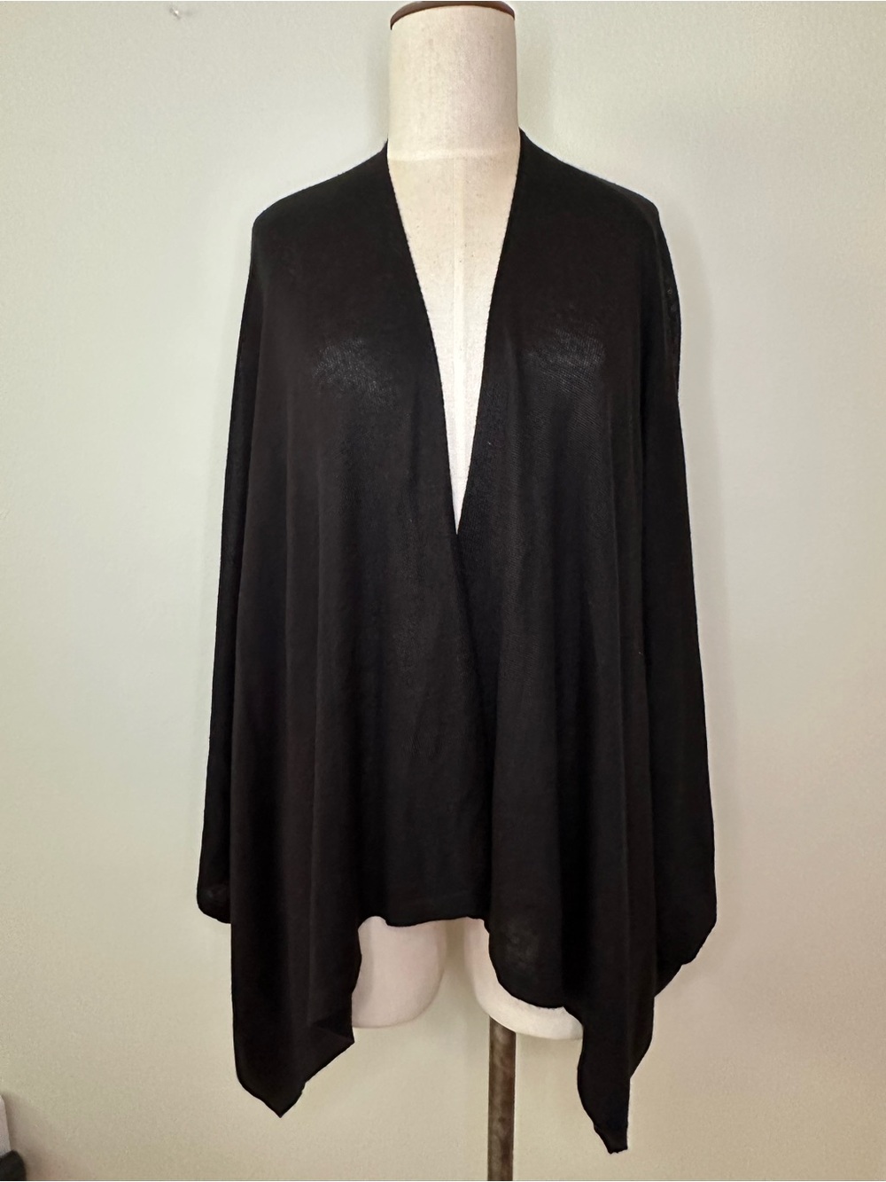 Classic style lightweight OS knit black poncho/cape wrap with armhole opening